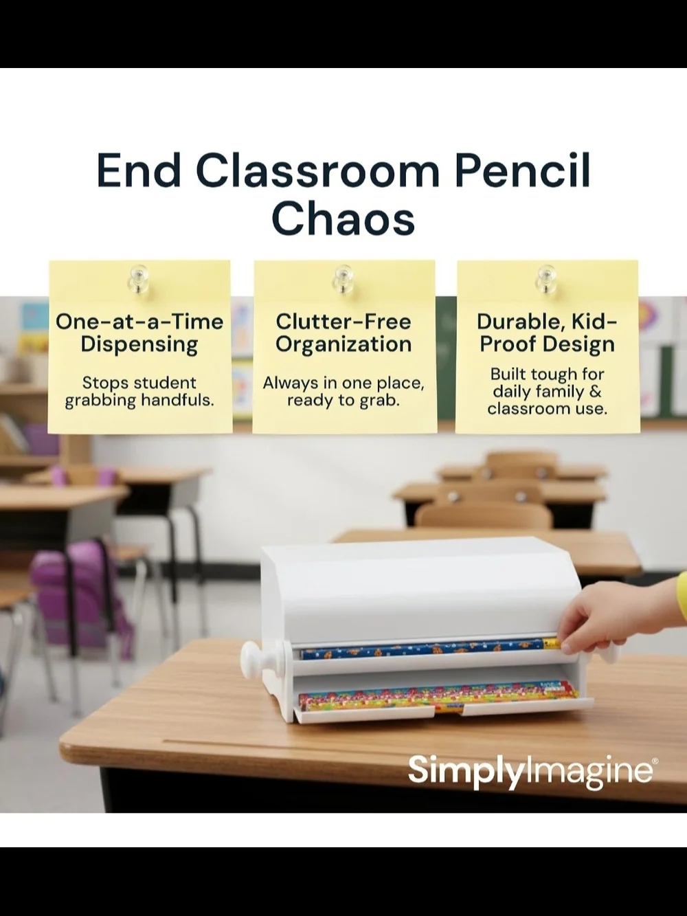 Pencil Dispenser - White Acrylic, Fits 50 Pencils